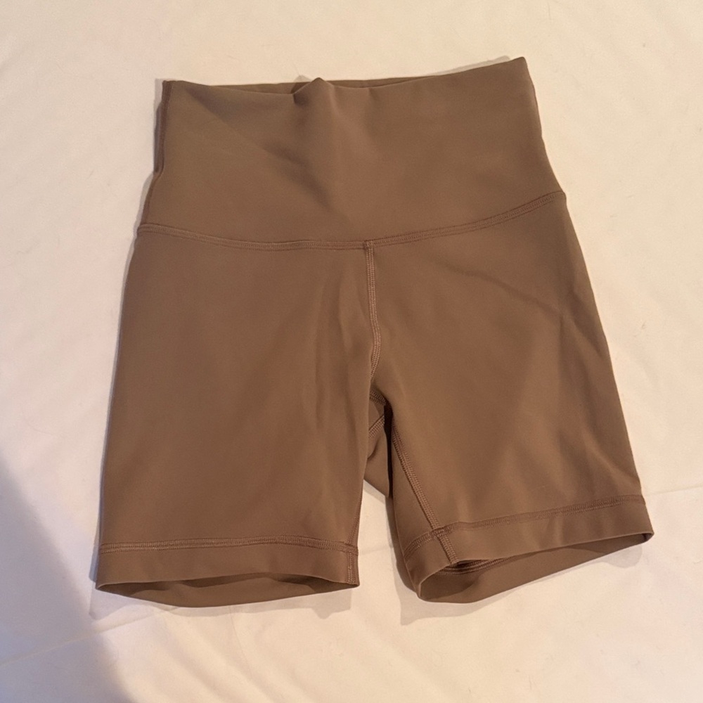 lululemon align high rise tan biker shorts size 4